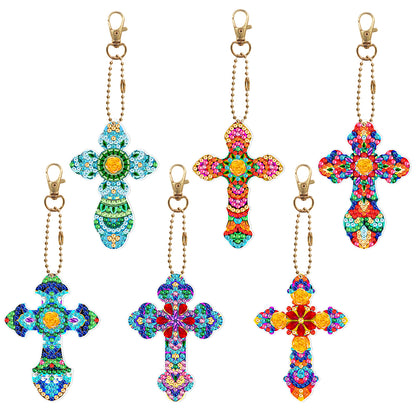 6pcs Cross Diamond Painting Keychain DIY Diamond Mosaic Kit Bag Pendant