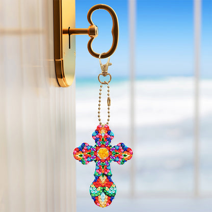 6pcs Cross Diamond Painting Keychain DIY Diamond Mosaic Kit Bag Pendant