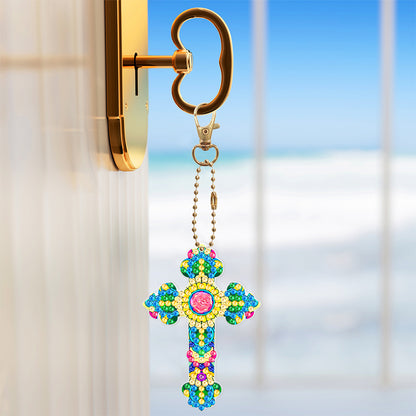 6pcs Cross Diamond Painting Keychain DIY Diamond Mosaic Kit Bag Pendant