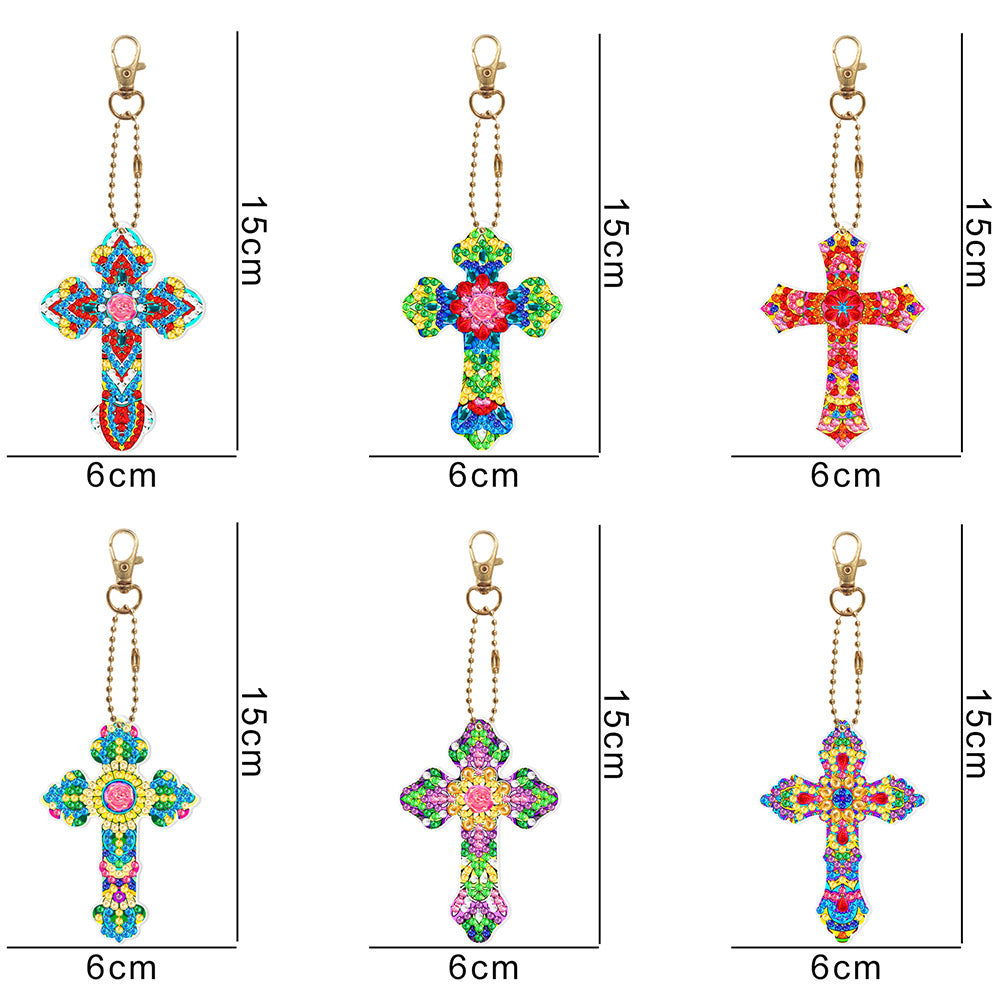 6pcs Cross Diamond Painting Keychain DIY Diamond Mosaic Kit Bag Pendant