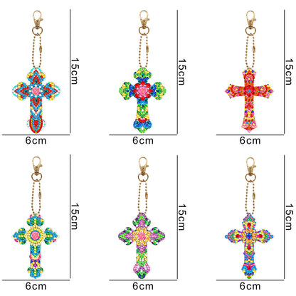 6pcs Cross Diamond Painting Keychain DIY Diamond Mosaic Kit Bag Pendant