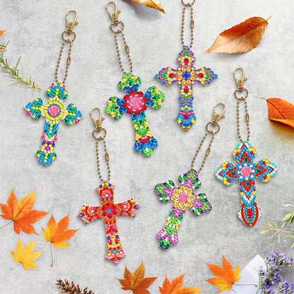 6pcs Cross Diamond Painting Keychain DIY Diamond Mosaic Kit Bag Pendant