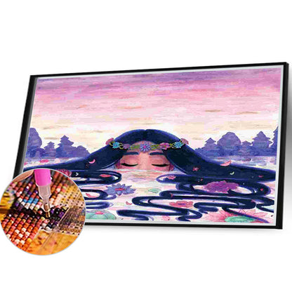 Mountain Lake Girl - Full Round Drill Diamond Painting 40*30CM