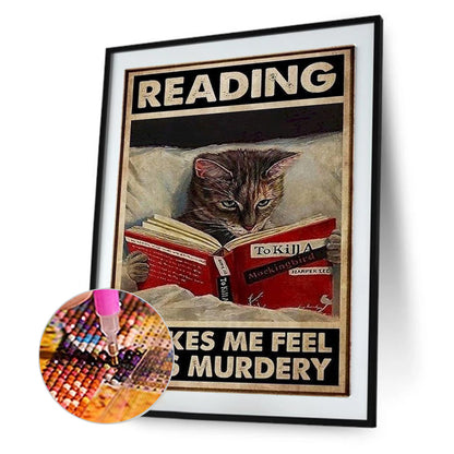 Retro Reading Cat - Full Round Drill Diamond Painting 30*40CM