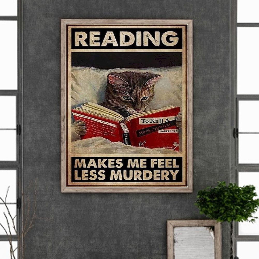 Retro Reading Cat - Full Round Drill Diamond Painting 30*40CM