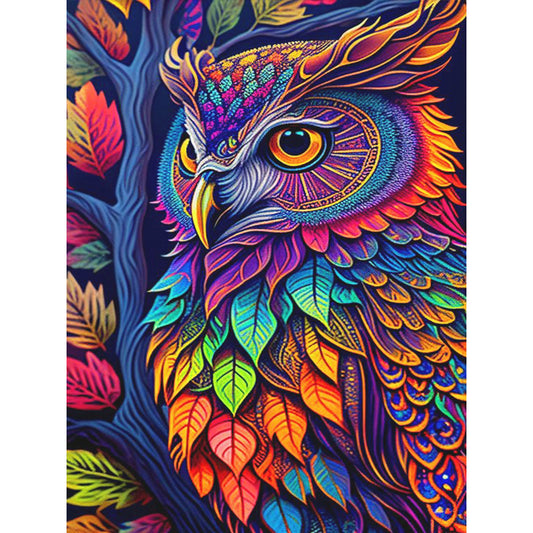 Colorful Feather Owl - Full Round Drill Diamond Painting 30*40CM