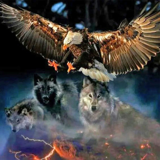 Night Wolf And Eagle - Full Round Drill Diamond Painting 30*30CM