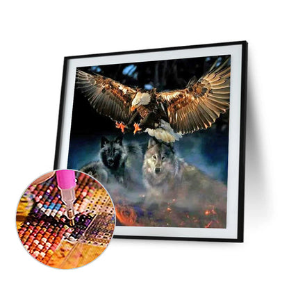 Night Wolf And Eagle - Full Round Drill Diamond Painting 30*30CM