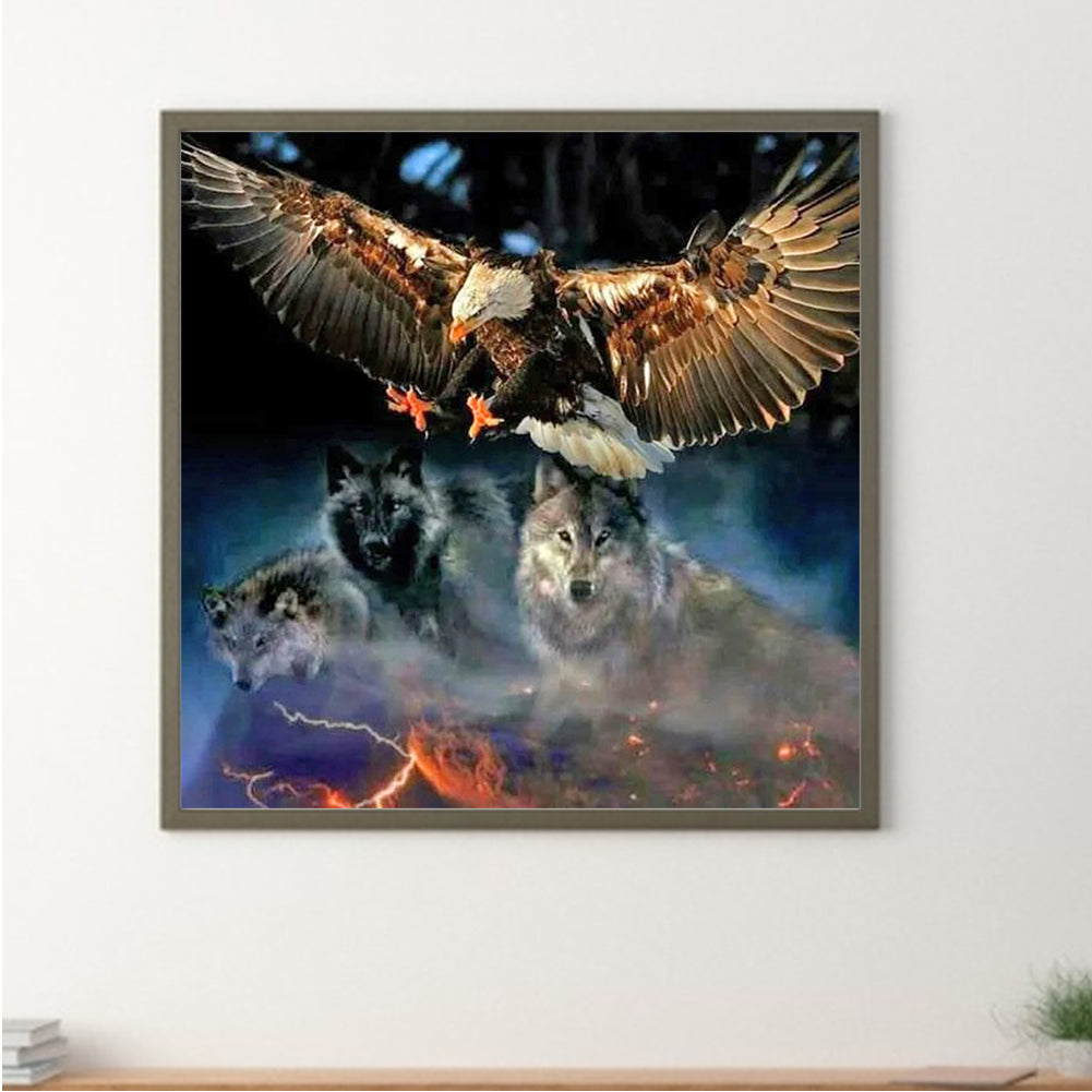 Night Wolf And Eagle - Full Round Drill Diamond Painting 30*30CM