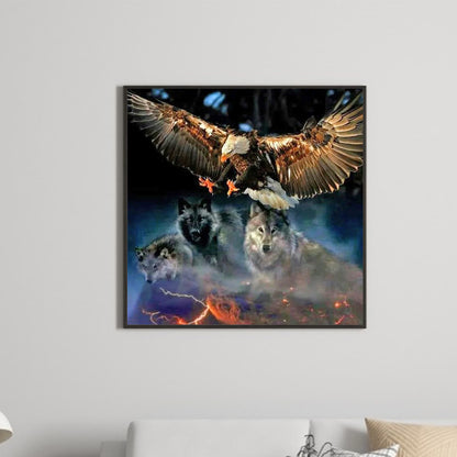 Night Wolf And Eagle - Full Round Drill Diamond Painting 30*30CM