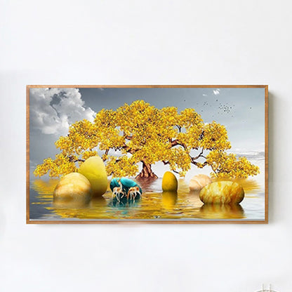 Golden Deer Golden Tree Chinese Style Zen Intention - Full Round Drill Diamond Painting 70*40CM