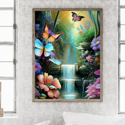 Butterfly Waterfall - Full Round Drill Diamond Painting 30*40CM