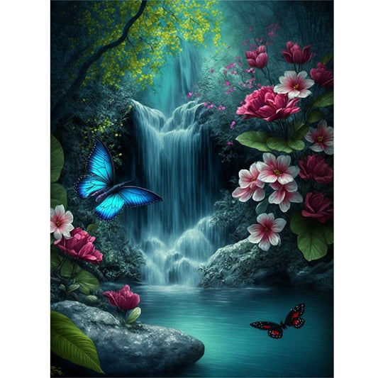 Butterfly Waterfall - Full Round Drill Diamond Painting 30*40CM