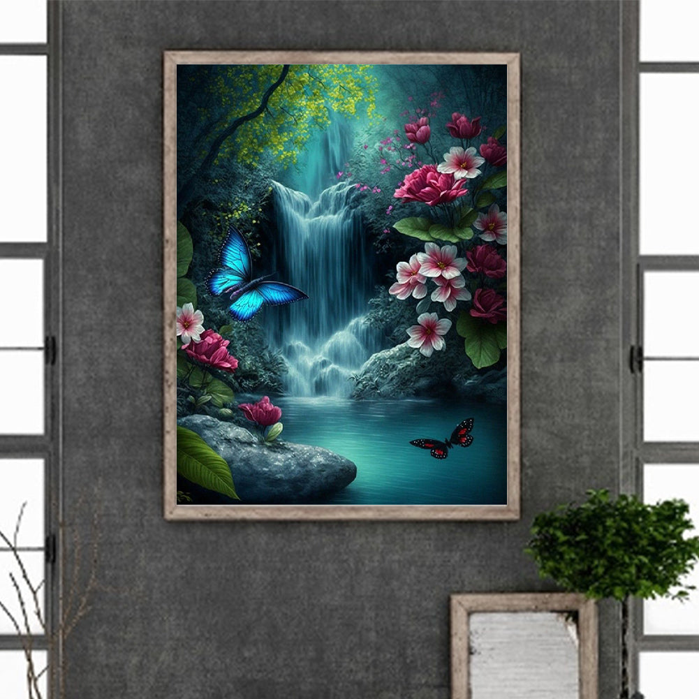 Butterfly Waterfall - Full Round Drill Diamond Painting 30*40CM