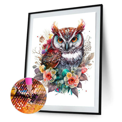 Watercolor Wind Owl - Full Round Drill Diamond Painting 30*40CM