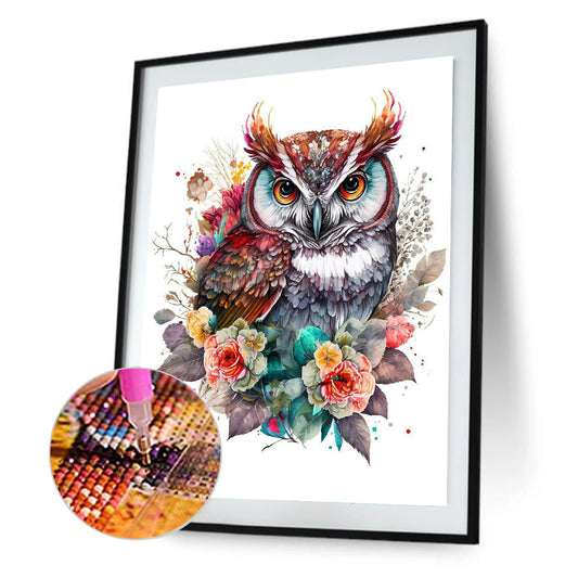 Watercolor Wind Owl - Full Round Drill Diamond Painting 30*40CM