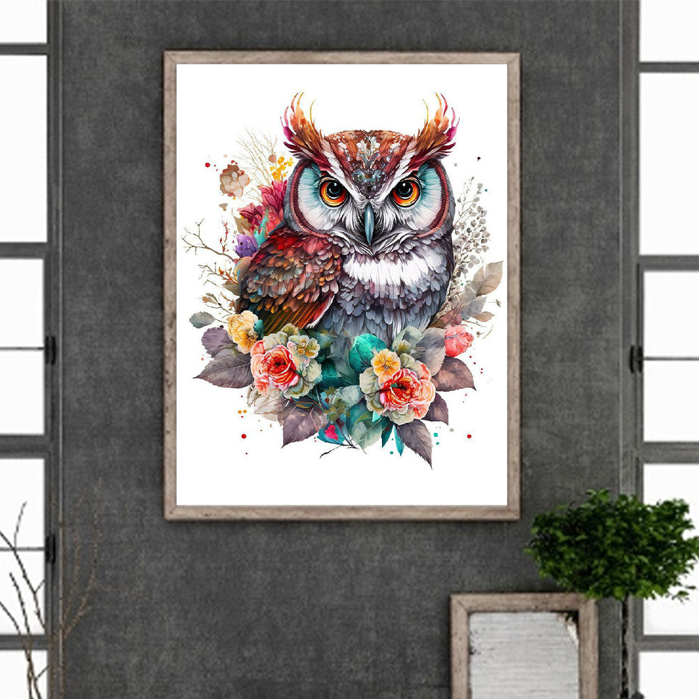 Watercolor Wind Owl - Full Round Drill Diamond Painting 30*40CM