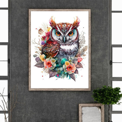 Watercolor Wind Owl - Full Round Drill Diamond Painting 30*40CM