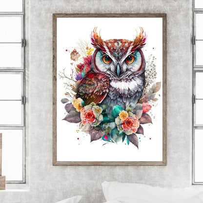 Watercolor Wind Owl - Full Round Drill Diamond Painting 30*40CM