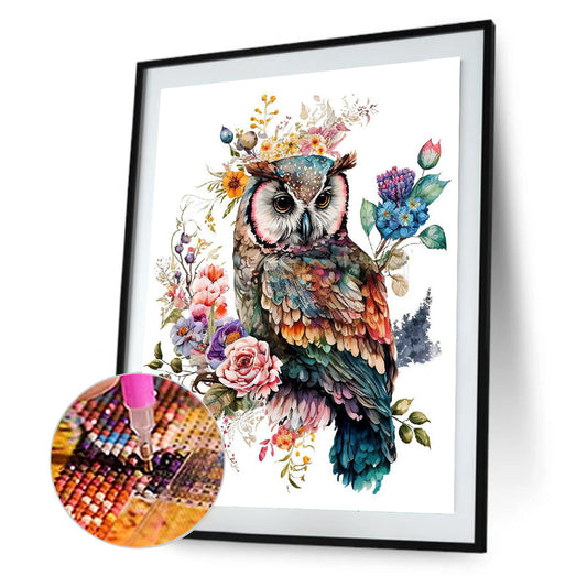 Watercolor Wind Owl - Full Round Drill Diamond Painting 30*40CM