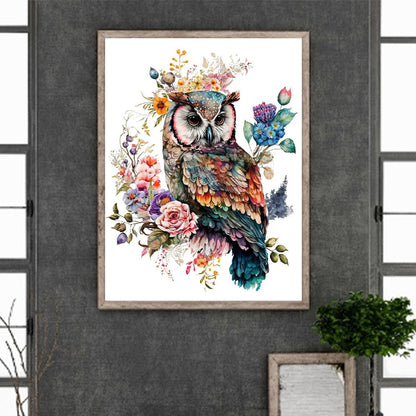 Watercolor Wind Owl - Full Round Drill Diamond Painting 30*40CM