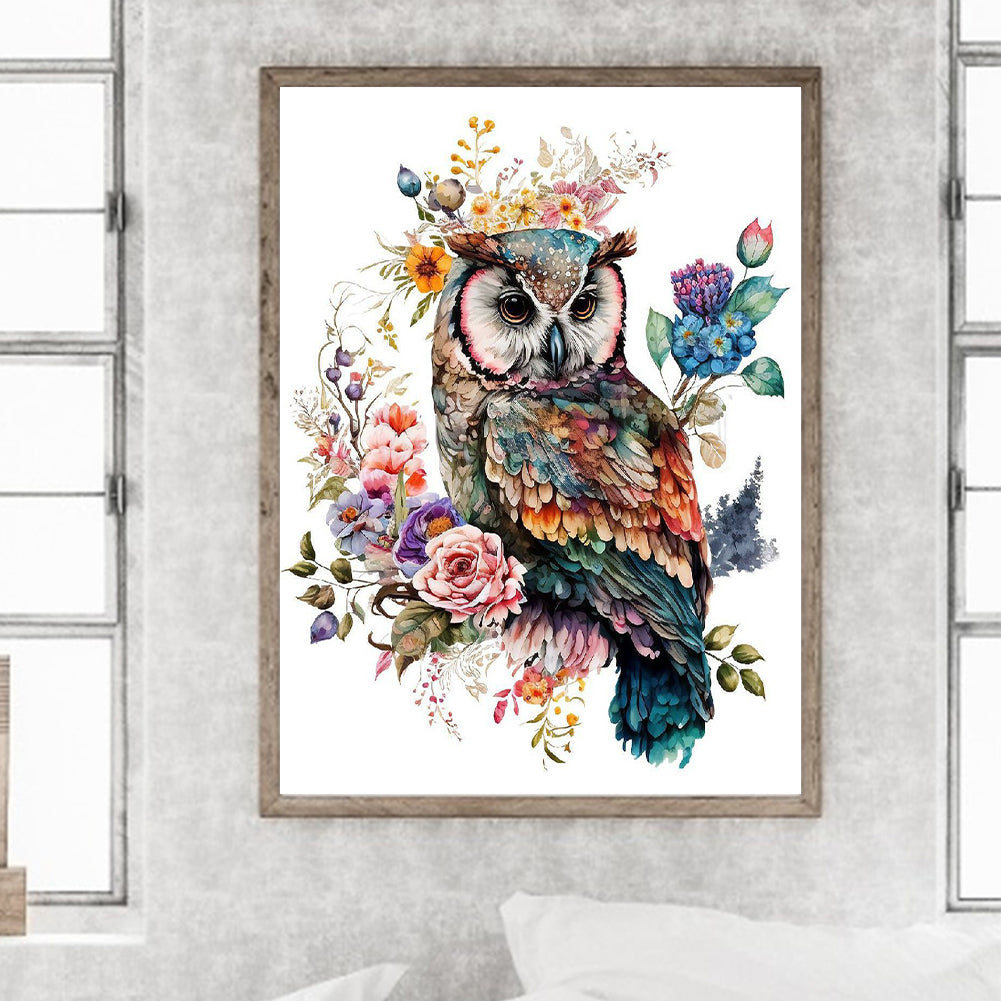 Watercolor Wind Owl - Full Round Drill Diamond Painting 30*40CM