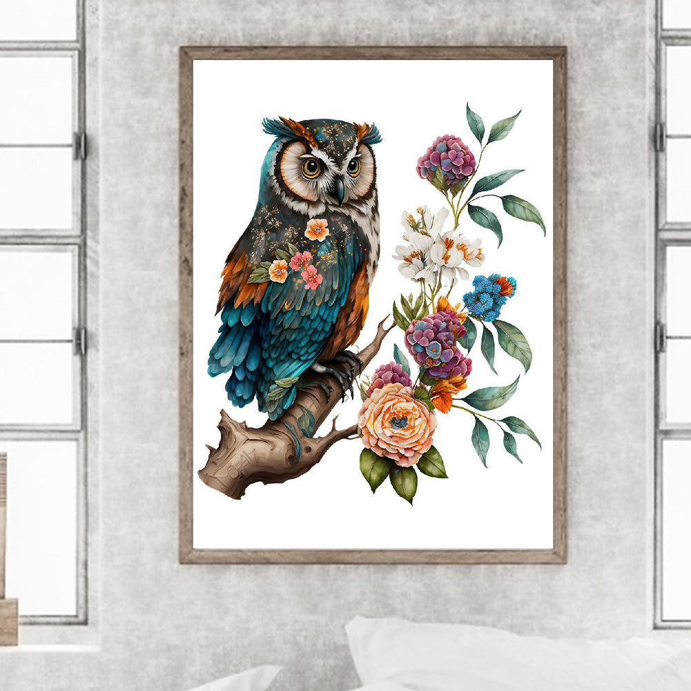 Watercolor Wind Owl - Full Round Drill Diamond Painting 30*40CM