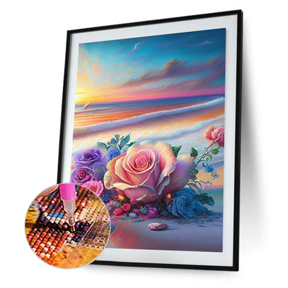 Beautiful Beach Rose - Full Round Drill Diamond Painting 30*40CM