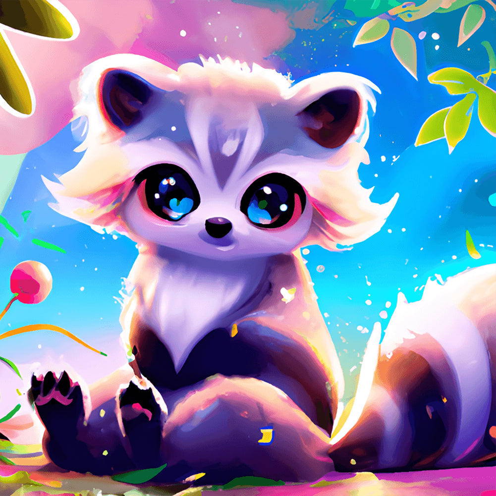 Colorful Little Animal Raccoon - Full Round Drill Diamond Painting 30*30CM