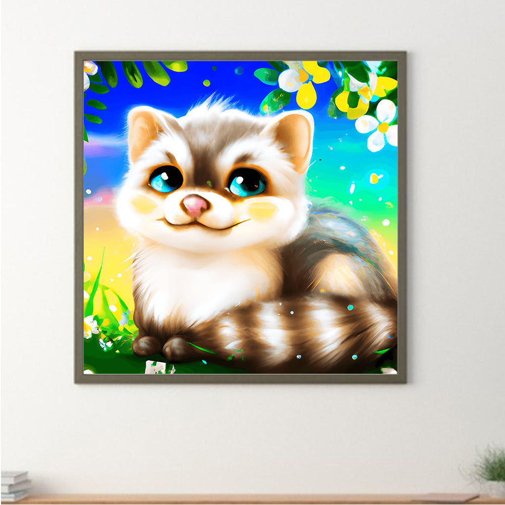 Colorful Little Animal Raccoon - Full Round Drill Diamond Painting 30*30CM