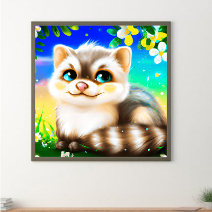 Colorful Little Animal Raccoon - Full Round Drill Diamond Painting 30*30CM