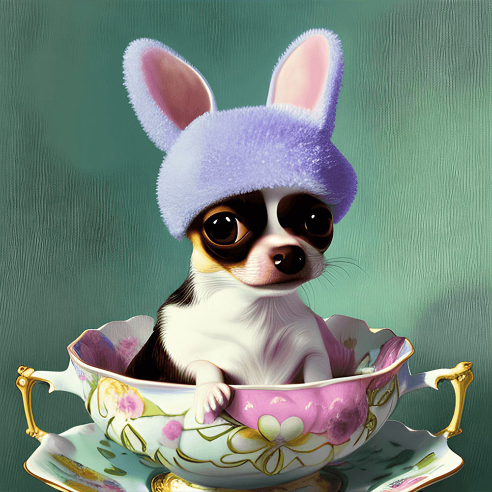 Puppy In Teacup - Full Round Drill Diamond Painting 30*30CM