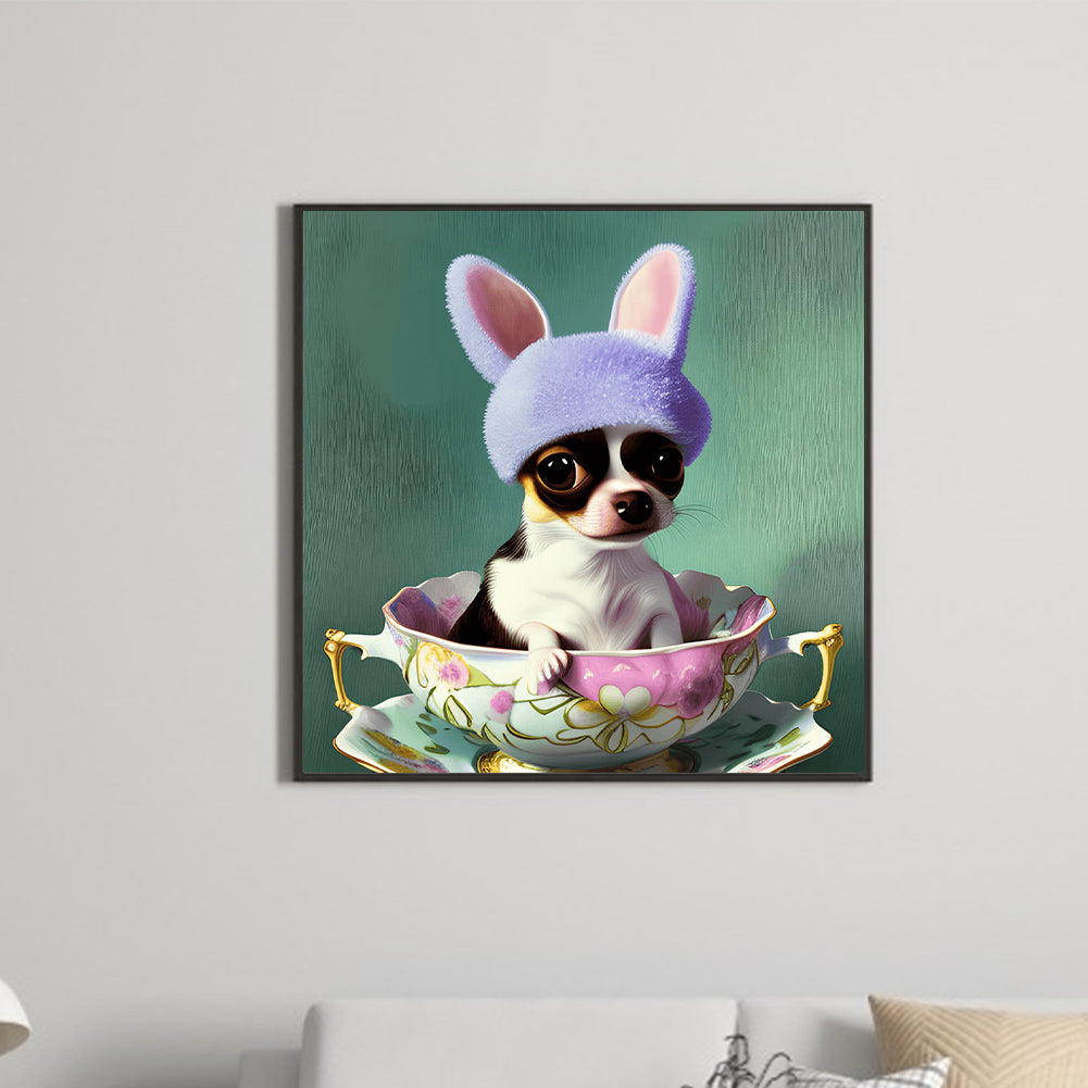 Puppy In Teacup - Full Round Drill Diamond Painting 30*30CM