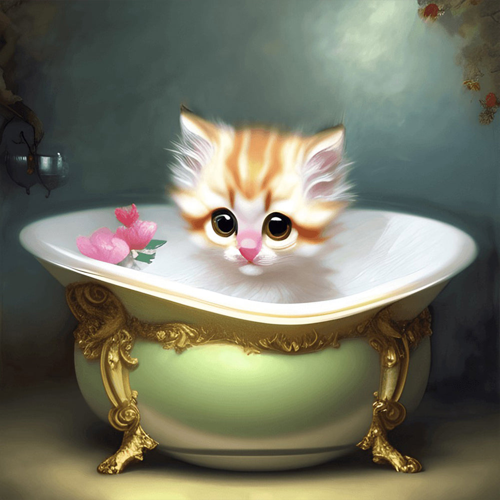 Kitten In Teacup - Full Round Drill Diamond Painting 30*30CM