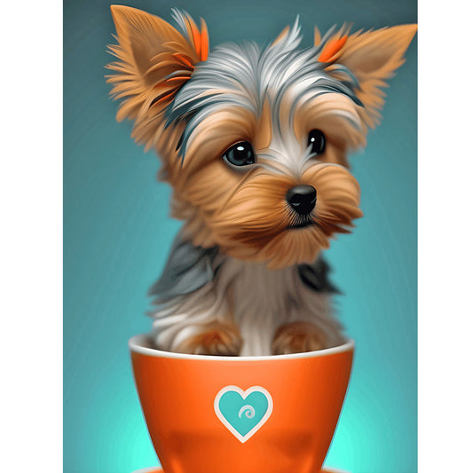 Teacup Small Animal Yorkshire Terrier Dog - Full Round Drill Diamond Painting 30*40CM