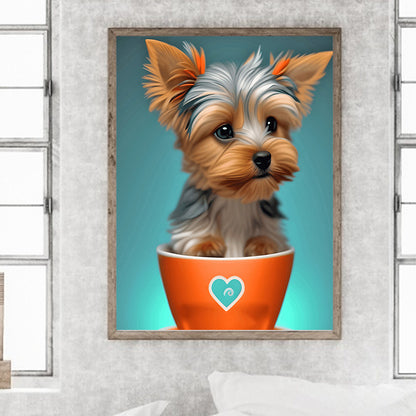 Teacup Small Animal Yorkshire Terrier Dog - Full Round Drill Diamond Painting 30*40CM
