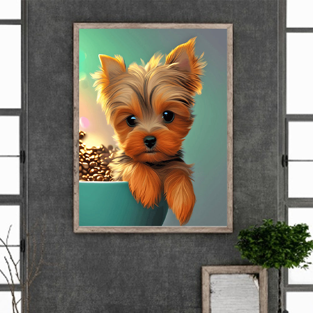 Teacup Small Animal Yorkshire Terrier Dog - Full Round Drill Diamond Painting 30*40CM