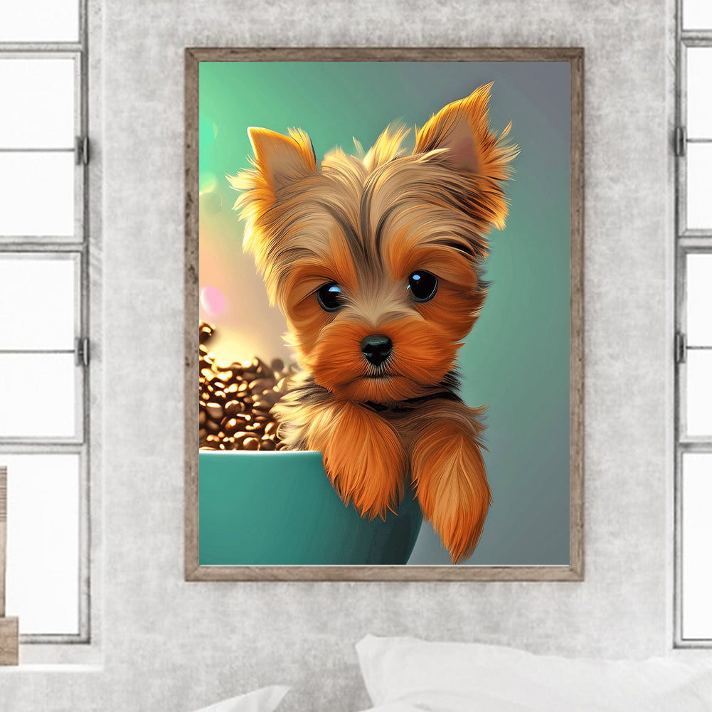 Teacup Small Animal Yorkshire Terrier Dog - Full Round Drill Diamond Painting 30*40CM