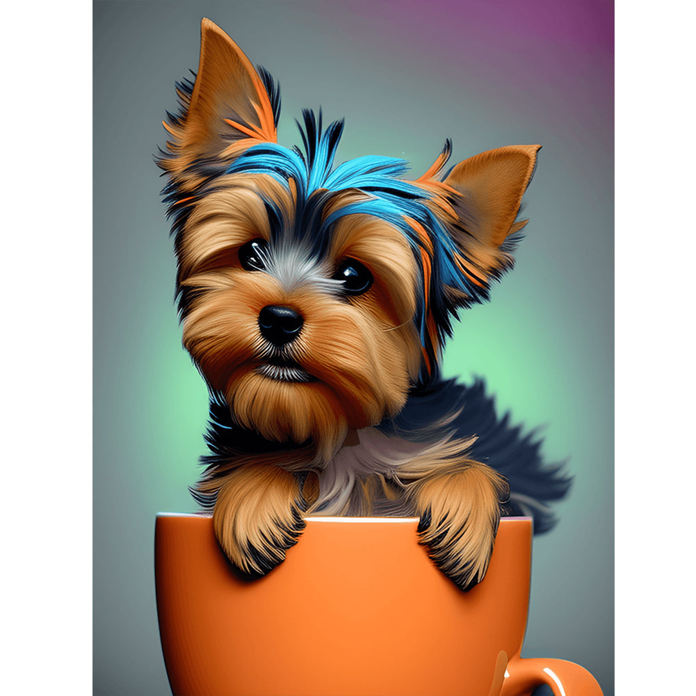 Teacup Small Animal Yorkshire Terrier Dog - Full Round Drill Diamond Painting 30*40CM