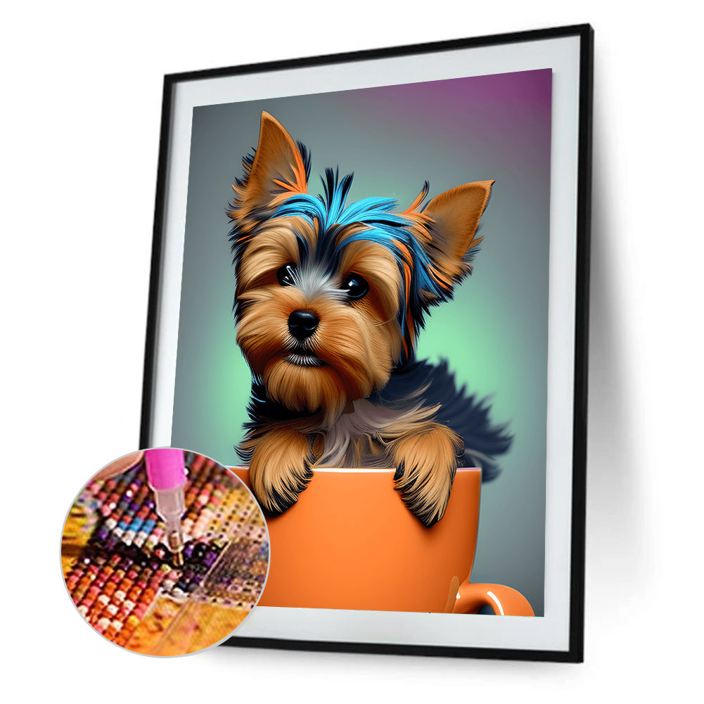 Teacup Small Animal Yorkshire Terrier Dog - Full Round Drill Diamond Painting 30*40CM