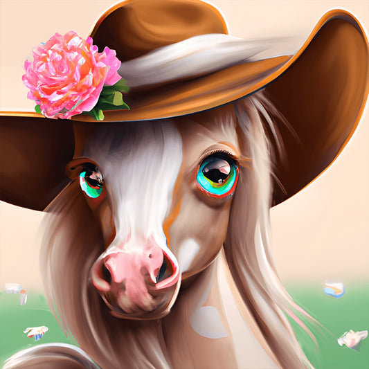 Western Cowboy Hat Pony - Full Round Drill Diamond Painting 30*30CM