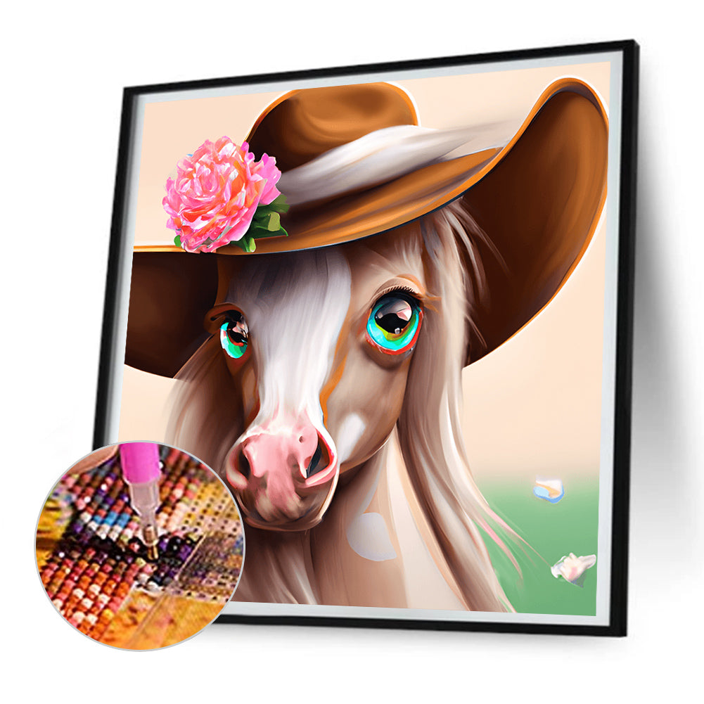 Western Cowboy Hat Pony - Full Round Drill Diamond Painting 30*30CM