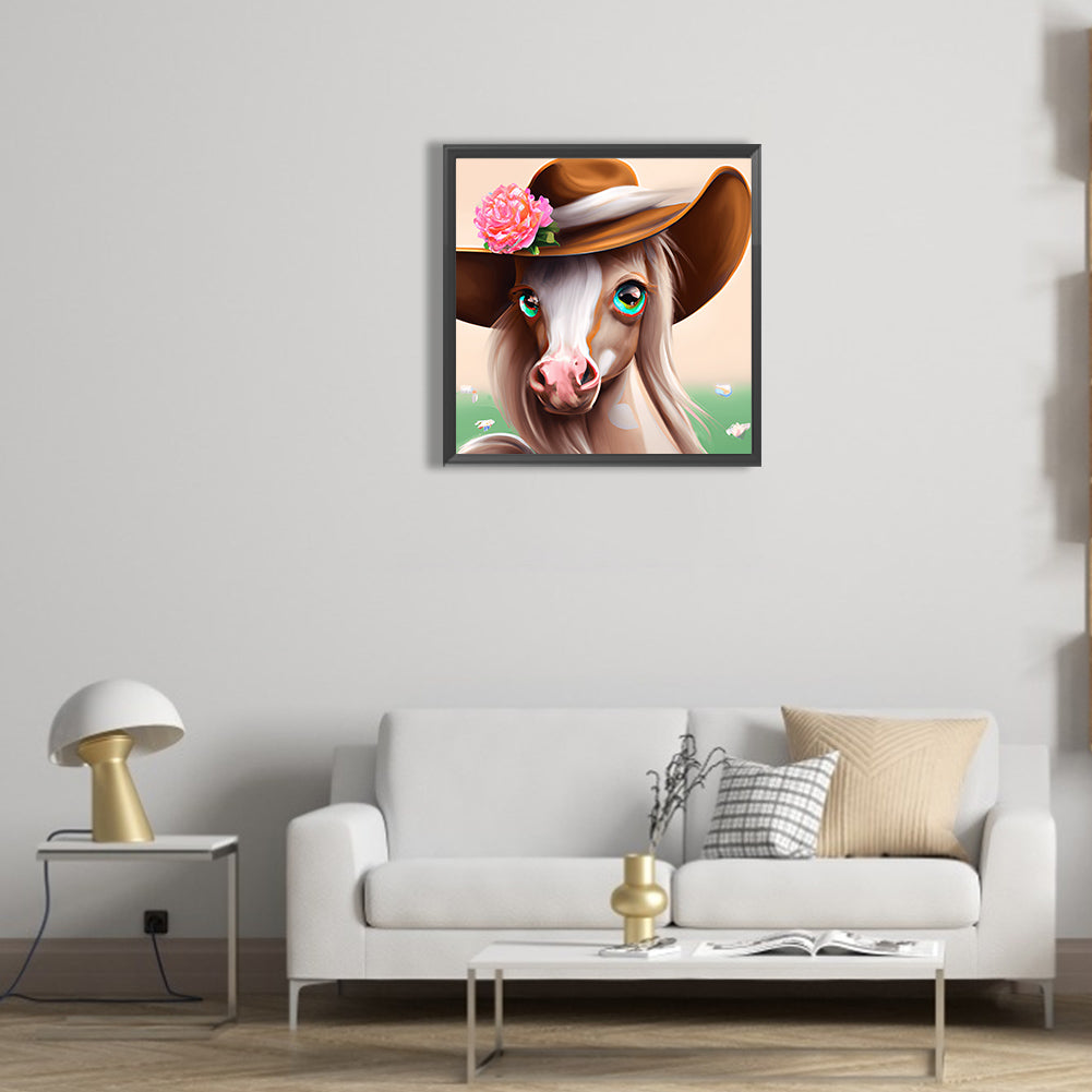 Western Cowboy Hat Pony - Full Round Drill Diamond Painting 30*30CM