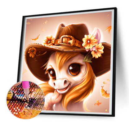 Western Cowboy Hat Pony - Full Round Drill Diamond Painting 30*30CM