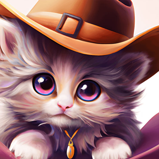 Western Cowboy Hat Kitten - Full Round Drill Diamond Painting 30*30CM