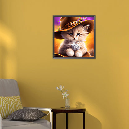 Western Cowboy Hat Kitten - Full Round Drill Diamond Painting 30*30CM