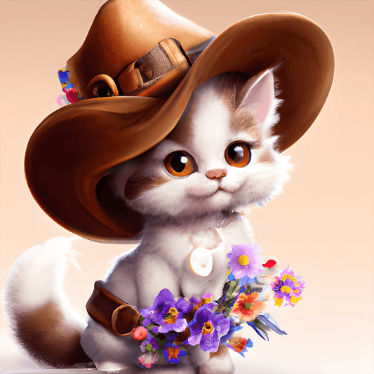 Western Cowboy Hat Kitten - Full Round Drill Diamond Painting 30*30CM
