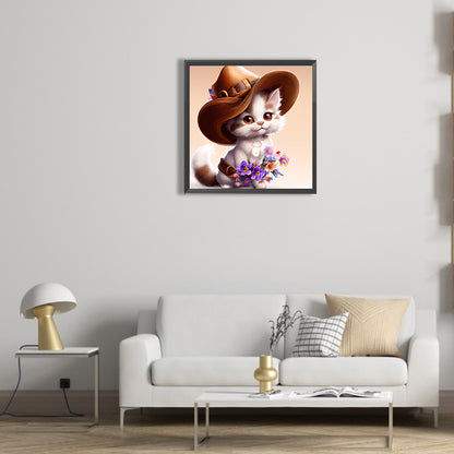 Western Cowboy Hat Kitten - Full Round Drill Diamond Painting 30*30CM