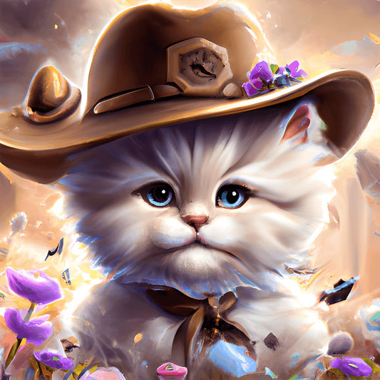 Western Cowboy Hat Kitten - Full Round Drill Diamond Painting 30*30CM