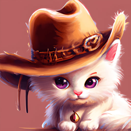 Western Cowboy Hat Kitten - Full Round Drill Diamond Painting 30*30CM